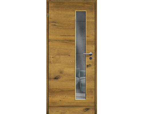 Porte d'intérieur chêne bronze placage transversal 86x198,5 tirant gauche MODERN 07 verre graphite Porte d'intérieur chêne bronze placage transversal 86x198,5 tirant gauche MODERN 07 verre graphite