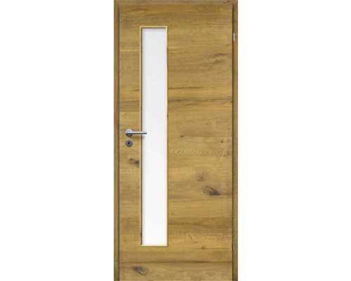Porte d'intérieur chêne bronze placage transversal 73,5x198,5 tirant droit MODERN 07 verre satiné Porte en bois avec insert en verre et poignée de porte