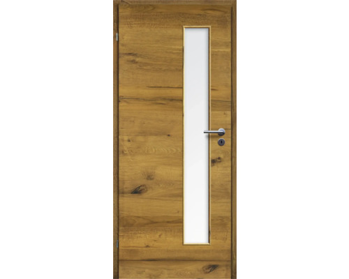 Porte d'intérieur chêne bronze placage transversal 86x198,5 tirant gauche MODERN 07 verre satiné Porte d'intérieur chêne bronze placage transversal 86x198,5 tirant gauche MODERN 07 verre satiné