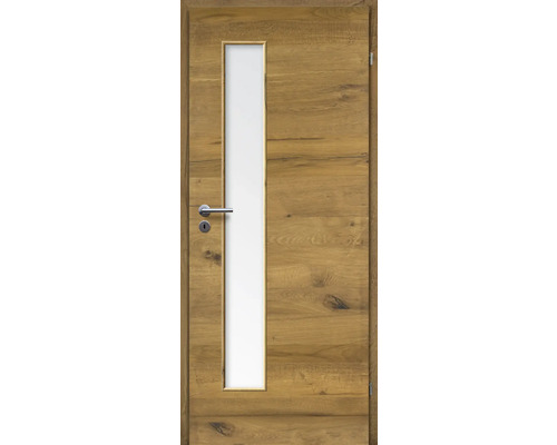 Porte d'intérieur chêne bronze placage transversal 86x198,5 tirant droit MODERN 07 verre satiné Porte intérieure en bois avec insert en verre