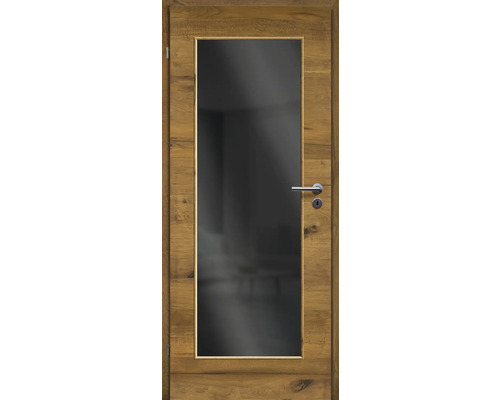 Porte d'intérieur chêne bronze placage transversal 98,5x198,5 tirant gauche MODERN 08 verre gris foncé Porte intérieure avec insert en verre et cadre de porte en bois
