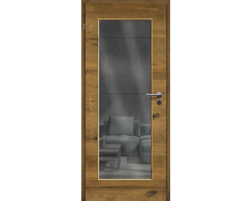Porte d'intérieur chêne bronze placage transversal 73,5x198,5 tirant gauche MODERN 08 verre graphite Porte en bois avec insert en verre