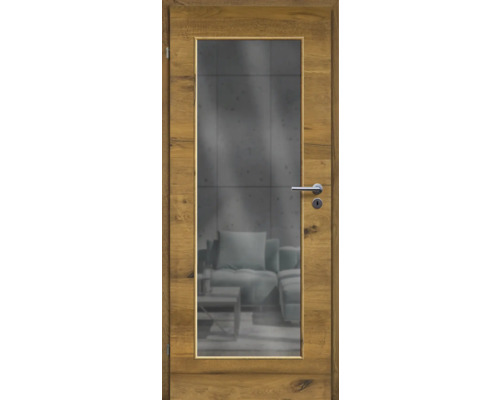 Porte d'intérieur chêne bronze placage transversal 86x198,5 tirant gauche MODERN 08 verre graphite Porte d'intérieur chêne bronze placage transversal 86x198,5 tirant gauche MODERN 08 verre graphite