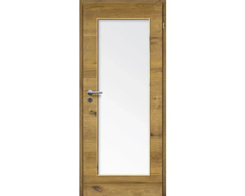 Porte d'intérieur chêne bronze placage transversal 61x198,5 tirant droit MODERN 08 verre satiné Porte intérieure avec cadre en bois et insert en verre