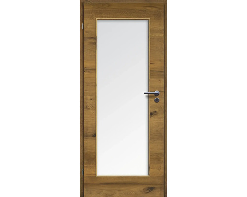Porte d'intérieur chêne bronze placage transversal 73,5x198,5 tirant gauche MODERN 08 verre satiné Porte en bois avec insert en verre