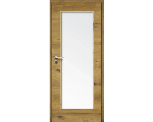 Porte d'intérieur chêne bronze placage transversal 73,5x198,5 tirant droit MODERN 08 verre satiné Porte intérieure avec partie vitrée et cadre de porte en bois