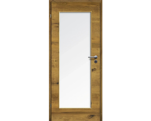 Porte d'intérieur chêne bronze placage transversal 86x198,5 tirant gauche MODERN 08 verre satiné Porte d'intérieur chêne bronze placage transversal 86x198,5 tirant gauche MODERN 08 verre satiné