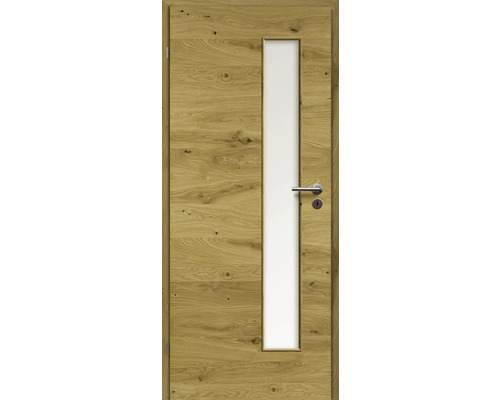 Porte d'intérieur chêne rustique placage transversal 86x198,5 tirant gauche MODERN 07 verre satiné Porte d'intérieur chêne rustique placage transversal 86x198,5 tirant gauche MODERN 07 verre satiné