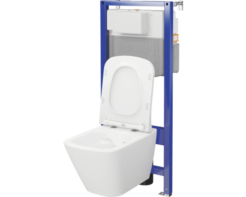 Ensemble WC mural Cersanit City Square cuvette a fond creux sans bride de rincage blanc brillant avec abattant WC bati support mecaniqueSZWZ1008556282 HORNBACH Luxembourg