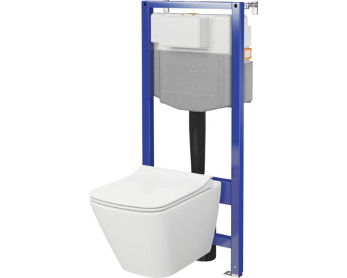 Ensemble WC suspendu Cersanit City Square cuvette à fond creux sans bride de rinçage blanc brillant avec abattant WC, bâti-support pneumatique SZWZ1008566282