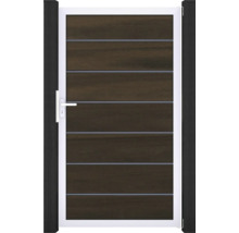 Portillon simple GroJa Flex Grande Premium avec baguettes décoratives tirant universel prémonté sans poteaux cadre aluminium 100 x 180 cm noyer