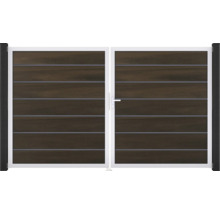 Portillon double GroJa Flex Grande Premium avec baguettes décoratives droite prémonté sans poteaux cadre aluminium 300 x 180 cm noyer