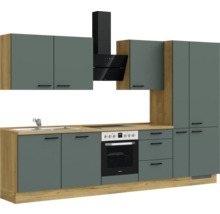 Cuisine complète NOBILIA avec appareils Urban 330 cm vert minéral mat prémontée variante gauche 4004539014596
