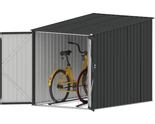 Garage à vélos en métal avec porte ouverte et vélo