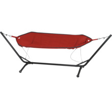 Hamac rouge avec structure métallique noire pour le jardin ou la terrasse