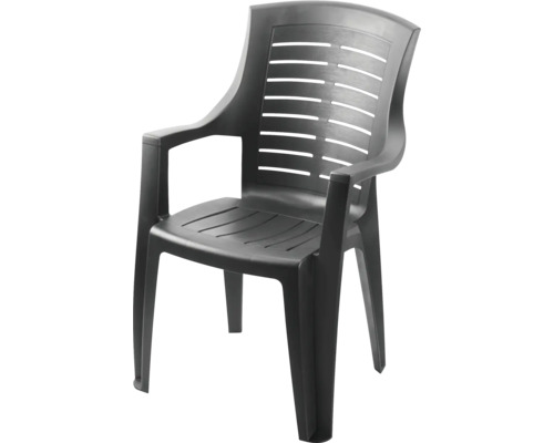 Fauteuil empilable Progarden Talia anthracite plastique plein, monobloc, empilable, structure bois Chaise de jardin noire en plastique avec accoudoirs
