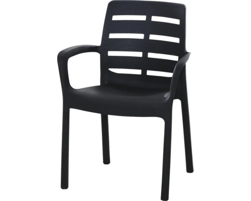 Fauteuil empilable Progarden Borneo anthracite plastique plein, monobloc, empilable Chaise de jardin noire en plastique avec accoudoir