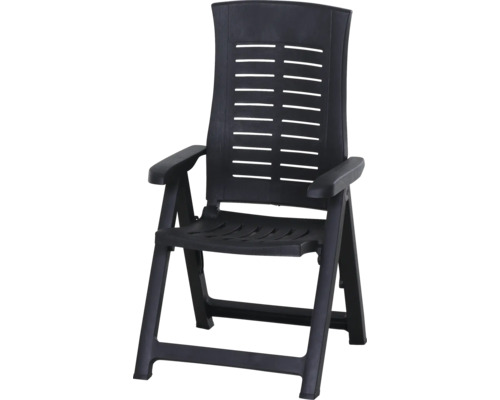 Fauteuil pliant Progarden Silver anthracite plastique plein, pliant, structure bois Chaise de jardin en plastique avec accoudoirs