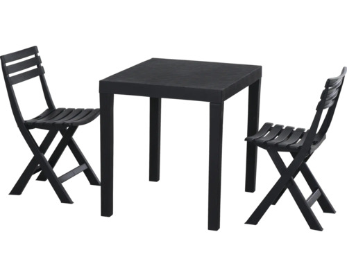 Ensemble de jardin avec table carrée et deux chaises pliantes