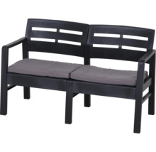 Banc de jardin en plastique avec deux sièges et coussins