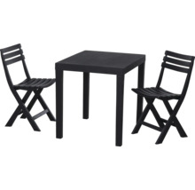 Ensemble table de jardin avec table carrée et deux chaises pliantes