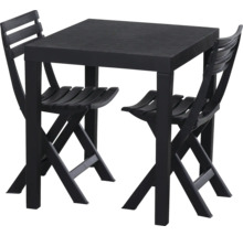 Table de jardin avec deux chaises pliantes en plastique