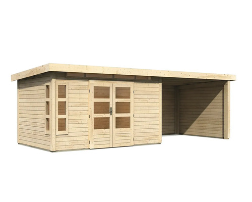 Abri de jardin en bois avec double porte et annexe
