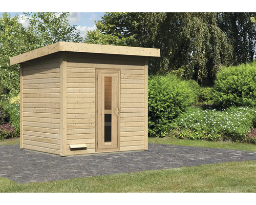 Chalet sauna Karibu Talos 3 sans poêle sans zone d'entrée avec porte en bois et verre isolant Chalet sauna Karibu Talos 3 sans poêle sans zone d'entrée avec porte en bois et verre isolant