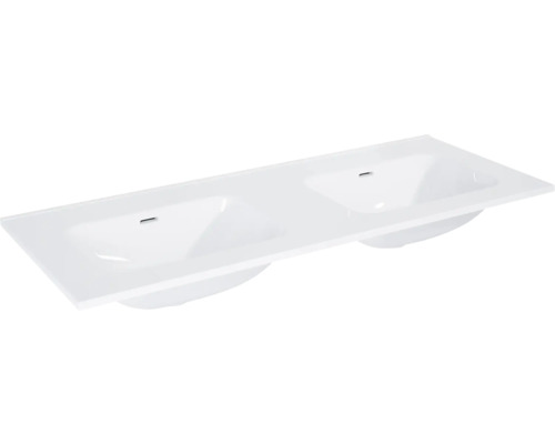 Vasque pour meuble Jungborn 1210 x 460 mm blanc brillant sans trou de perçage Double vasque blanche pour la salle de bain
