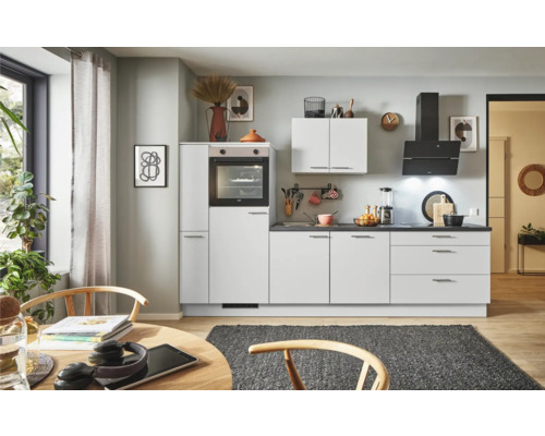 PICCANTE Plus Küchenzeile mit Geräten Sonera 290 cm lichtgrau matt montiert Variante links