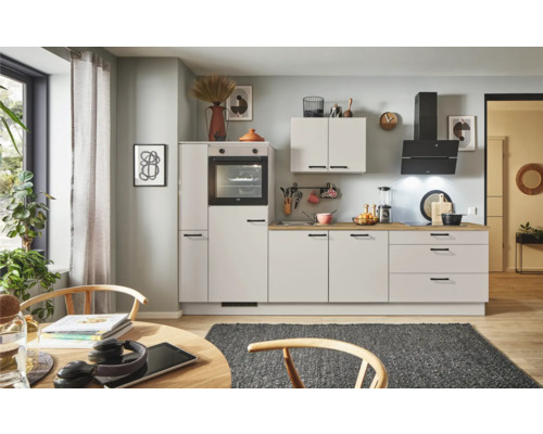 PICCANTE Plus Küchenzeile mit Geräten Sonera 310 cm kaschmirgrau matt montiert Variante links