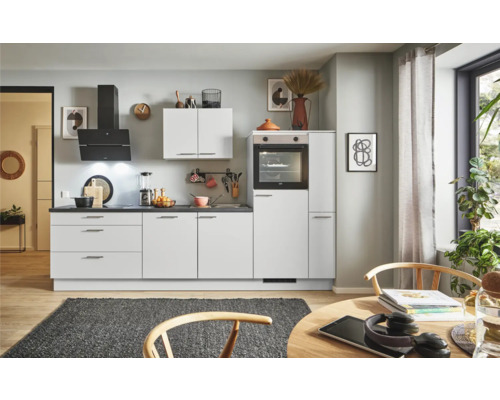 PICCANTE Plus Küchenzeile mit Geräten Sonera 280 cm lichtgrau matt montiert Variante rechts