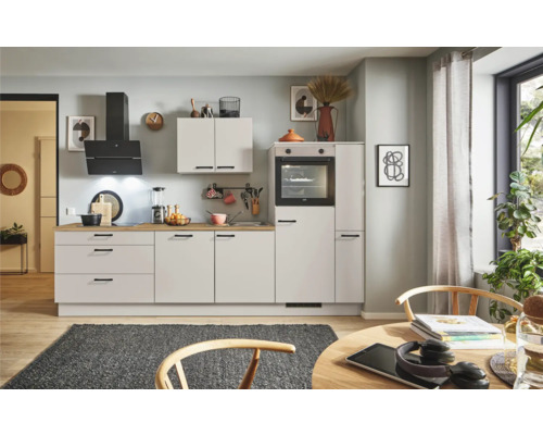 PICCANTE Plus Küchenzeile mit Geräten Sonera 280 cm kaschmirgrau matt montiert Variante rechts