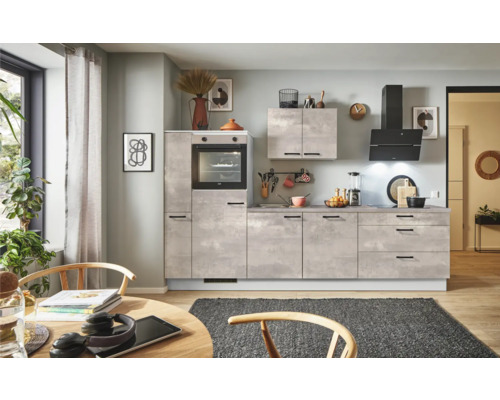PICCANTE Plus Küchenzeile mit Geräten Casual 280 cm beton perlgrau matt montiert Variante links