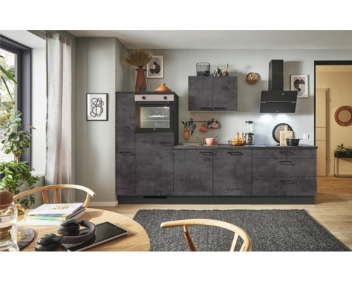 PICCANTE Plus Küchenzeile mit Geräten Casual 310 cm beton grafitgrau matt montiert Variante links