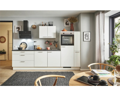 PICCANTE Plus Küchenzeile mit Geräten Sonera 280 cm weiß matt montiert Variante rechts