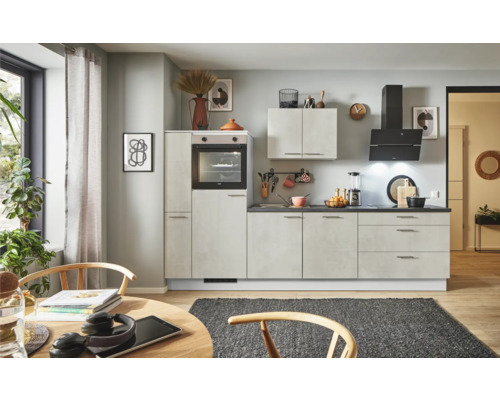 PICCANTE Plus Küchenzeile mit Geräten Casual 300 cm beton weißgrau matt montiert Variante links