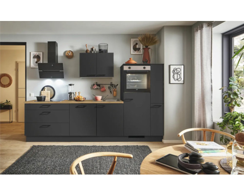 PICCANTE Plus Küchenzeile mit Geräten Sonera 300 cm grafit matt montiert Variante rechts
