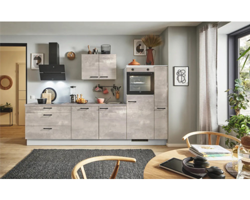 PICCANTE Plus Küchenzeile mit Geräten Casual 290 cm beton perlgrau matt montiert Variante rechts