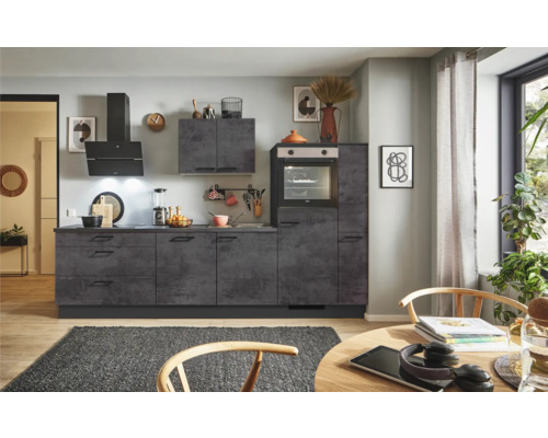 PICCANTE Plus Küchenzeile mit Geräten Casual 290 cm beton grafitgrau matt montiert Variante rechts