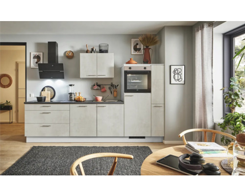 PICCANTE Plus Küchenzeile mit Geräten Casual 290 cm beton weißgrau matt montiert Variante rechts