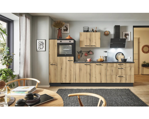 PICCANTE Plus Küchenzeile mit Geräten Casual 300 cm evoke eiche matt montiert Variante links