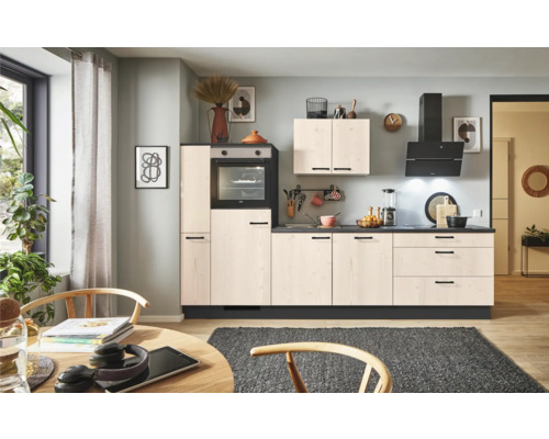 PICCANTE Plus Küchenzeile mit Geräten Casual 280 cm fichte whitewashed matt montiert Variante links