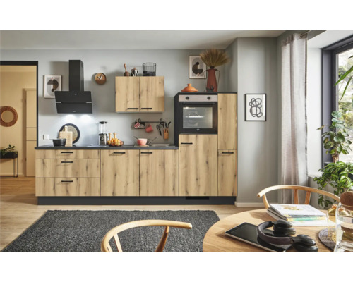 PICCANTE Plus Küchenzeile mit Geräten Casual 290 cm evoke eiche matt montiert Variante rechts