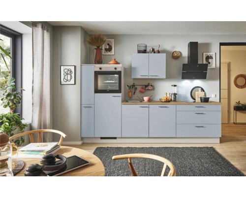 PICCANTE Plus Küchenzeile mit Geräten Marlena 300 cm pastellblau matt montiert Variante links