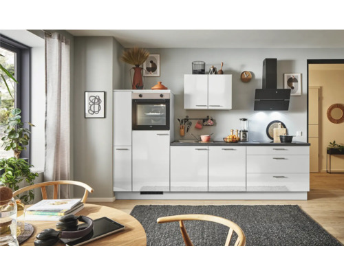PICCANTE Plus Küchenzeile mit Geräten Pearl 310 cm steingrau hochglanz montiert Variante links