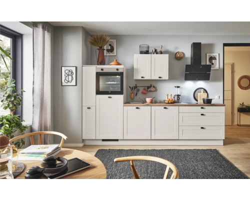 PICCANTE Plus Küchenzeile mit Geräten Bella 300 cm kaschmirgrau matt montiert Variante links