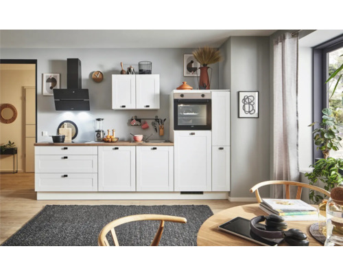 PICCANTE Plus Küchenzeile mit Geräten Bella 300 cm weiß matt montiert Variante rechts