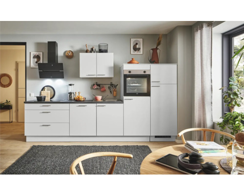 PICCANTE Plus Küchenzeile mit Geräten Sonera 320 cm lichtgrau matt montiert Variante rechts