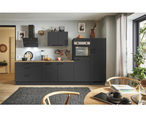 PICCANTE Plus Küchenzeile mit Geräten Sonera 340 cm grafit matt montiert Variante rechts